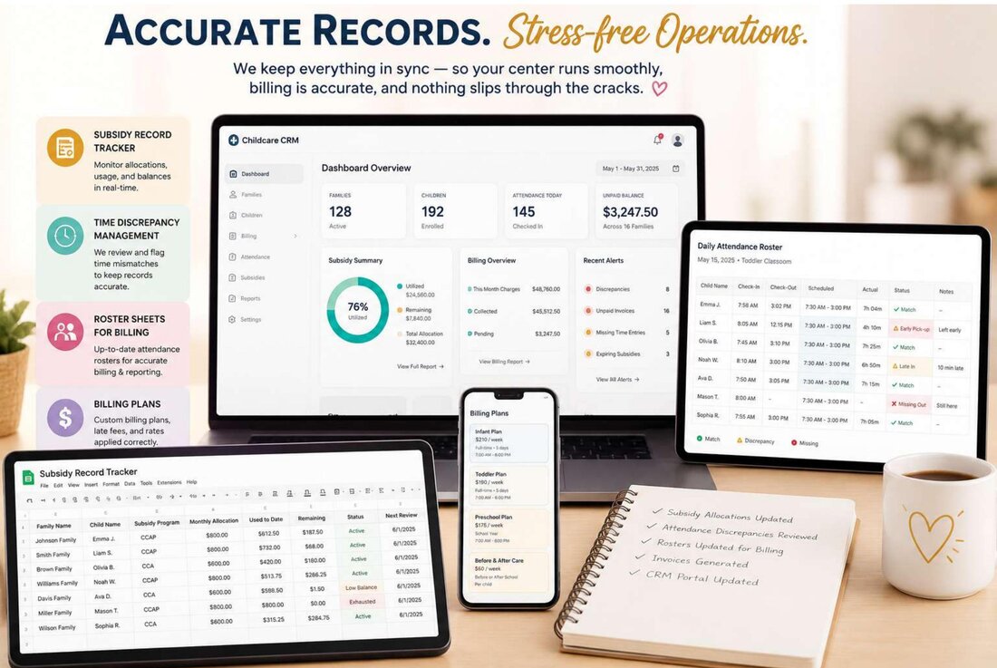 Childcare CRM dashboard and subsidy tracking we manage for childcare centers